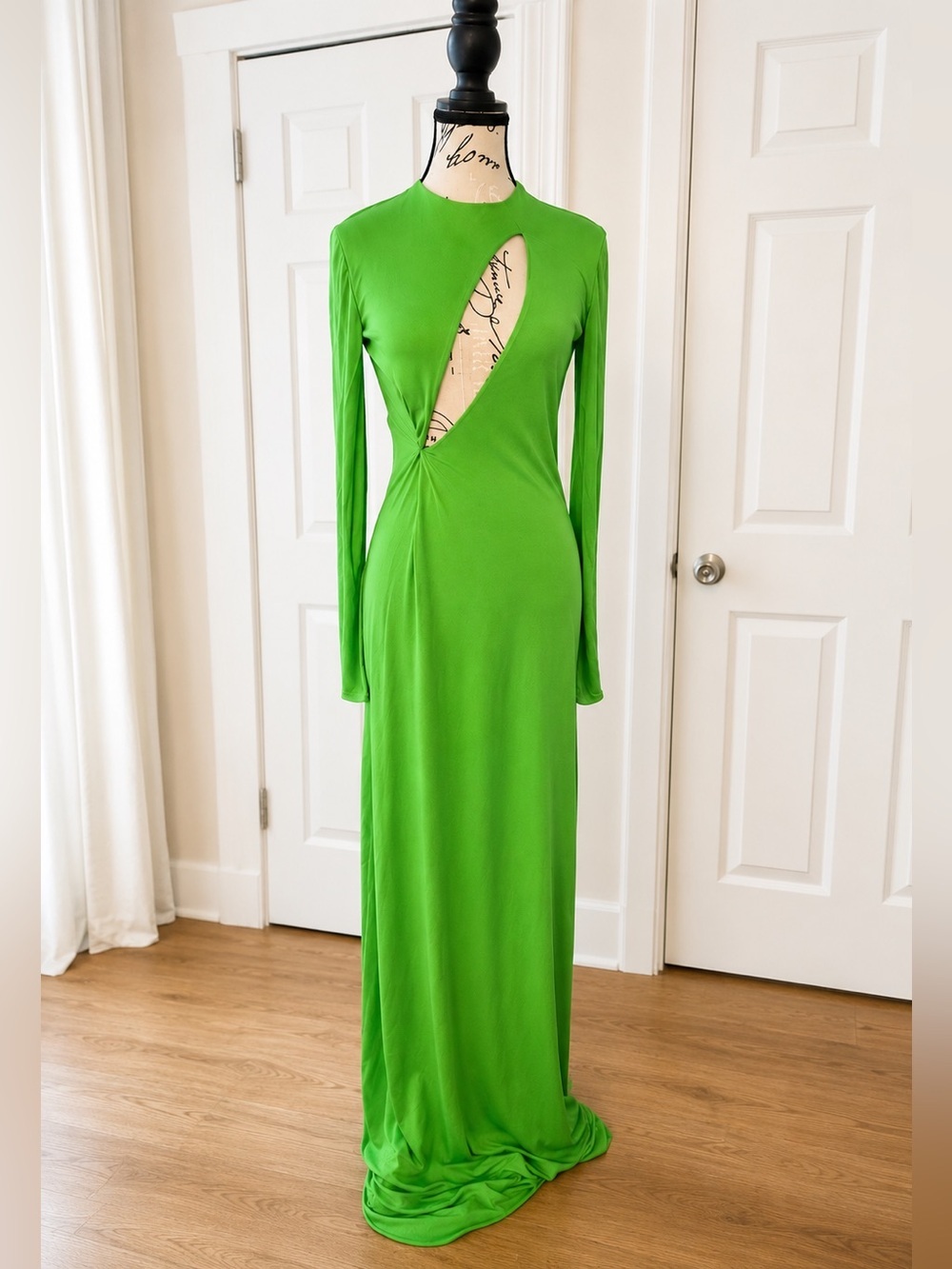 Tom Ford Slash Cutout Long Sleeve Fluid Jersey Gown Size IT 36 US 2 Green NWOT - Picture 2 of 6